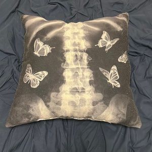 Dark grey skeleton and butterflies pillow (Good condition)